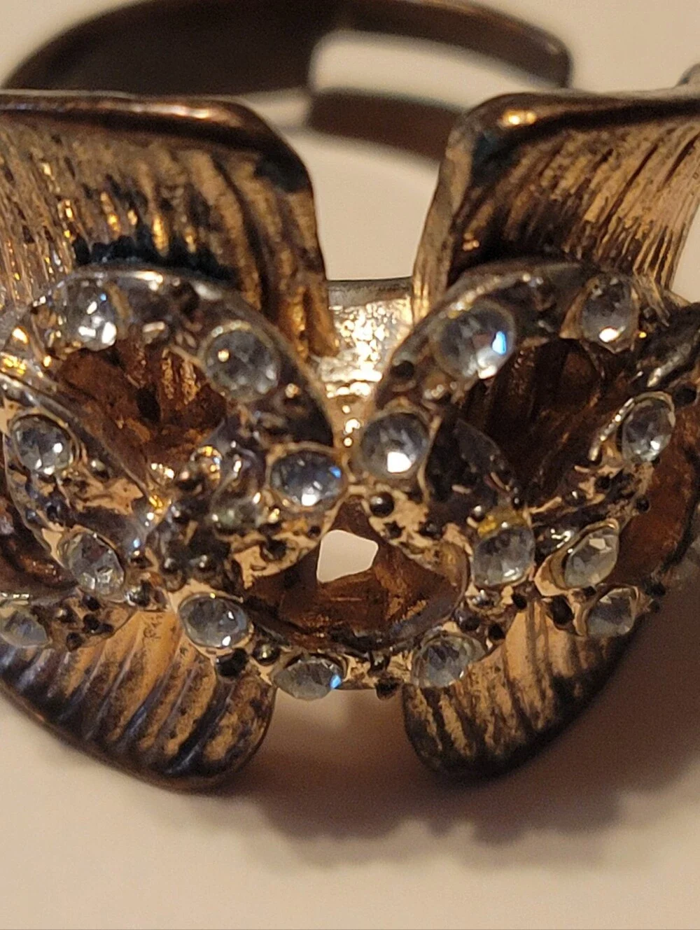 VINTAGE Gold-Tone Crystal Floral Statement Ring
